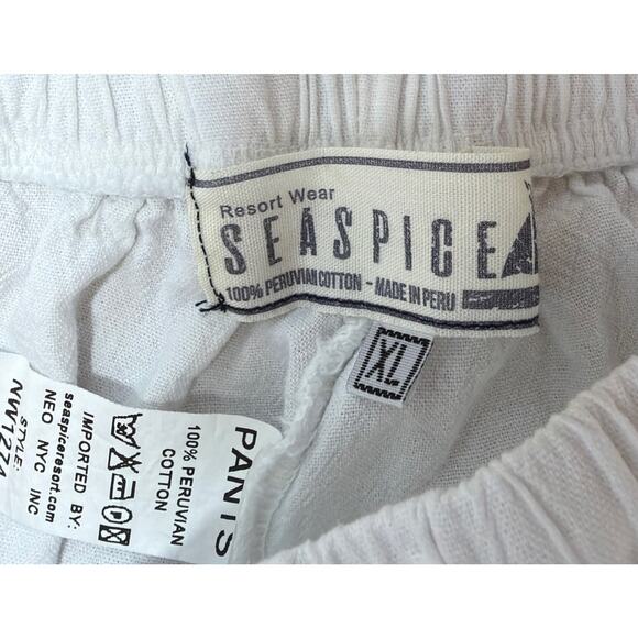 Seaspice Resort Wear Size XL Pull On Pants White Peruvian Cotton Embroidered - Picture 4 of 8